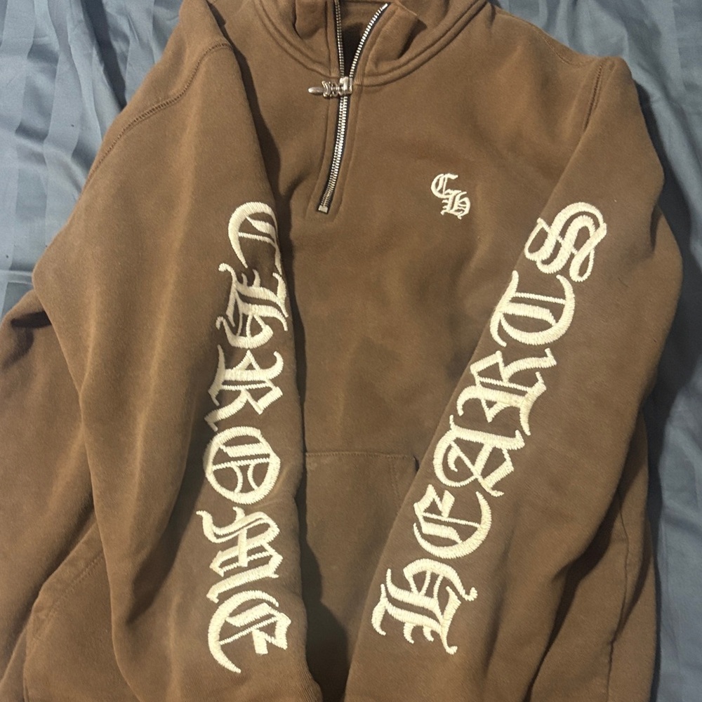 Chrome Hearts Brown Half-Zip Pullover with White Lettering